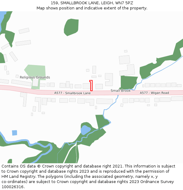 159, SMALLBROOK LANE, LEIGH, WN7 5PZ: Location map and indicative extent of plot