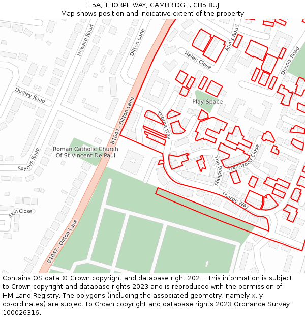 15A, THORPE WAY, CAMBRIDGE, CB5 8UJ: Location map and indicative extent of plot