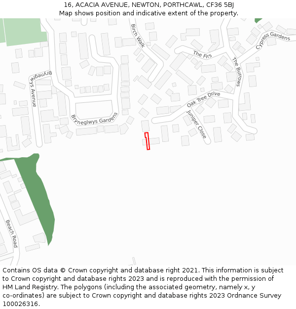 16, ACACIA AVENUE, NEWTON, PORTHCAWL, CF36 5BJ: Location map and indicative extent of plot