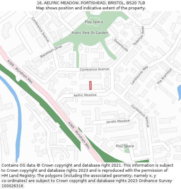 16, AELFRIC MEADOW, PORTISHEAD, BRISTOL, BS20 7LB: Location map and indicative extent of plot