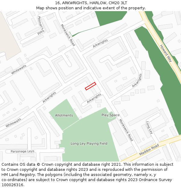 16, ARKWRIGHTS, HARLOW, CM20 3LT: Location map and indicative extent of plot