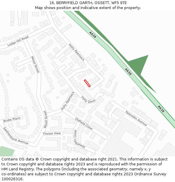 16, BERRYFIELD GARTH, OSSETT, WF5 9TE: Location map and indicative extent of plot