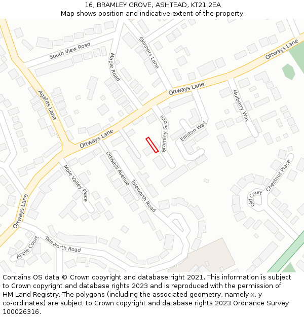 16, BRAMLEY GROVE, ASHTEAD, KT21 2EA: Location map and indicative extent of plot