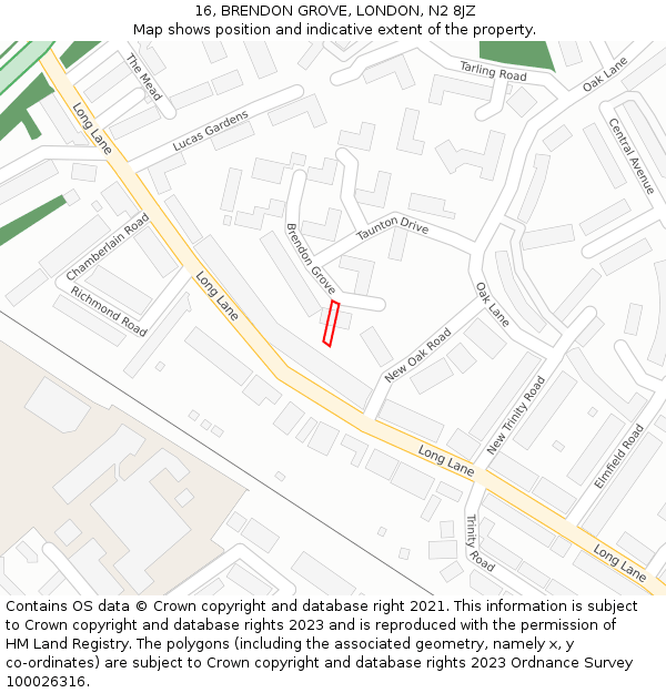 16, BRENDON GROVE, LONDON, N2 8JZ: Location map and indicative extent of plot