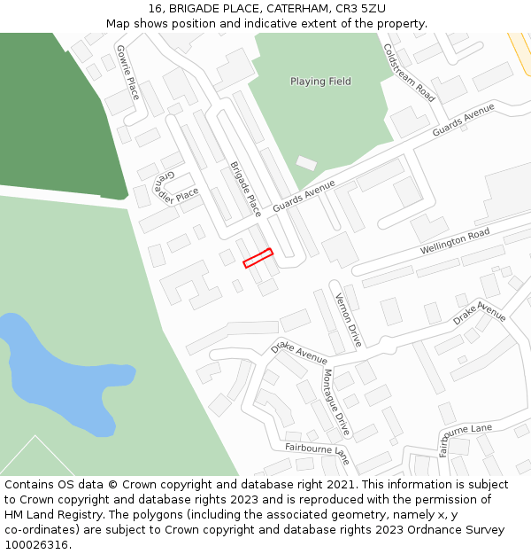 16, BRIGADE PLACE, CATERHAM, CR3 5ZU: Location map and indicative extent of plot