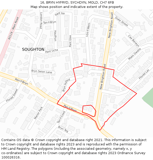 16, BRYN HYFRYD, SYCHDYN, MOLD, CH7 6FB: Location map and indicative extent of plot