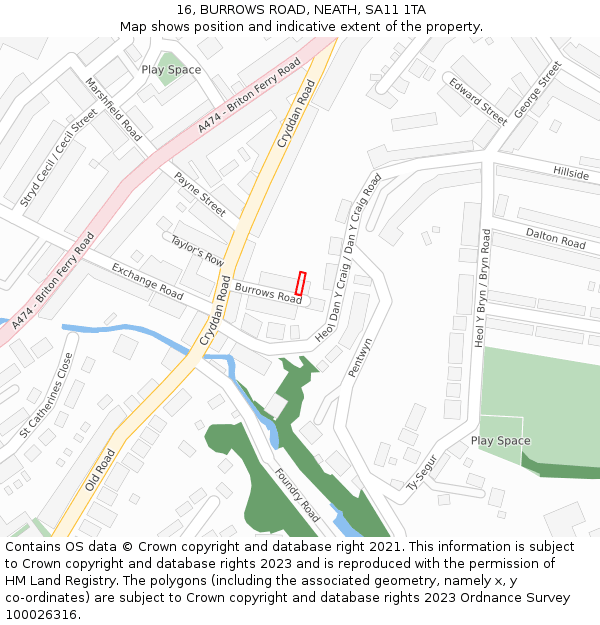16, BURROWS ROAD, NEATH, SA11 1TA: Location map and indicative extent of plot