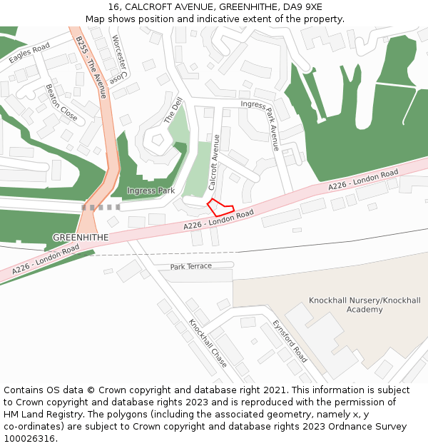 16, CALCROFT AVENUE, GREENHITHE, DA9 9XE: Location map and indicative extent of plot