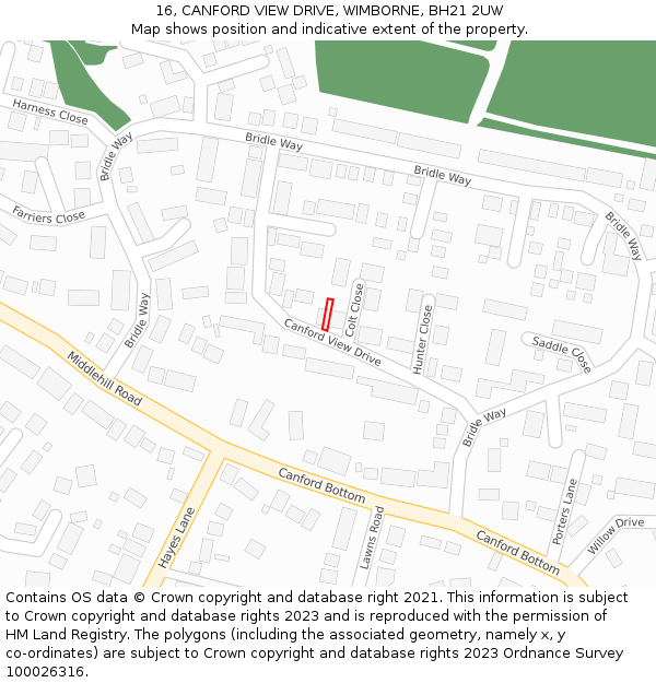 16, CANFORD VIEW DRIVE, WIMBORNE, BH21 2UW: Location map and indicative extent of plot