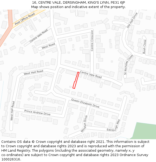 16, CENTRE VALE, DERSINGHAM, KING'S LYNN, PE31 6JP: Location map and indicative extent of plot