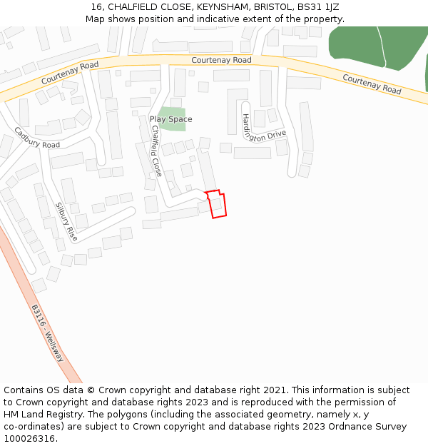 16, CHALFIELD CLOSE, KEYNSHAM, BRISTOL, BS31 1JZ: Location map and indicative extent of plot