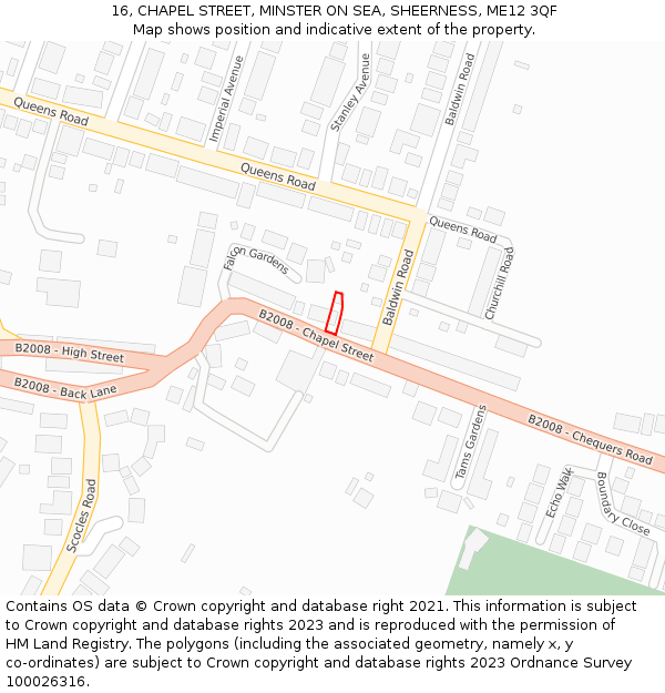 16, CHAPEL STREET, MINSTER ON SEA, SHEERNESS, ME12 3QF: Location map and indicative extent of plot