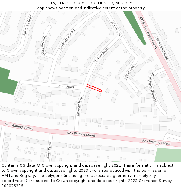 16, CHAPTER ROAD, ROCHESTER, ME2 3PY: Location map and indicative extent of plot