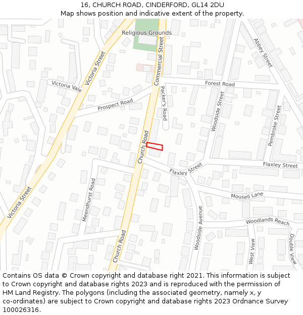 16, CHURCH ROAD, CINDERFORD, GL14 2DU: Location map and indicative extent of plot