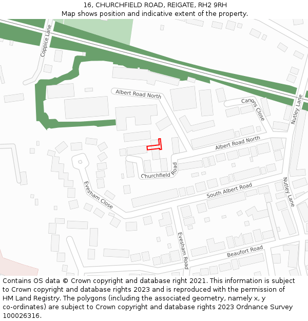 16, CHURCHFIELD ROAD, REIGATE, RH2 9RH: Location map and indicative extent of plot