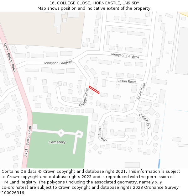 16, COLLEGE CLOSE, HORNCASTLE, LN9 6BY: Location map and indicative extent of plot