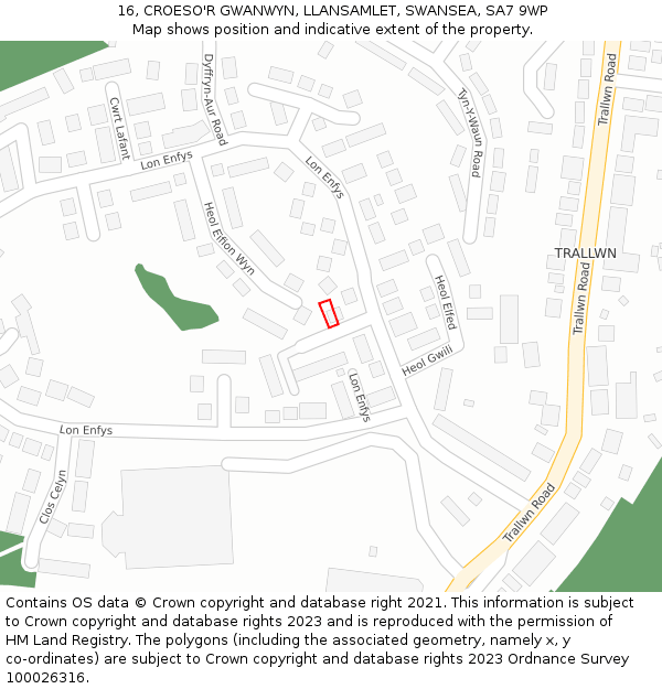 16, CROESO'R GWANWYN, LLANSAMLET, SWANSEA, SA7 9WP: Location map and indicative extent of plot