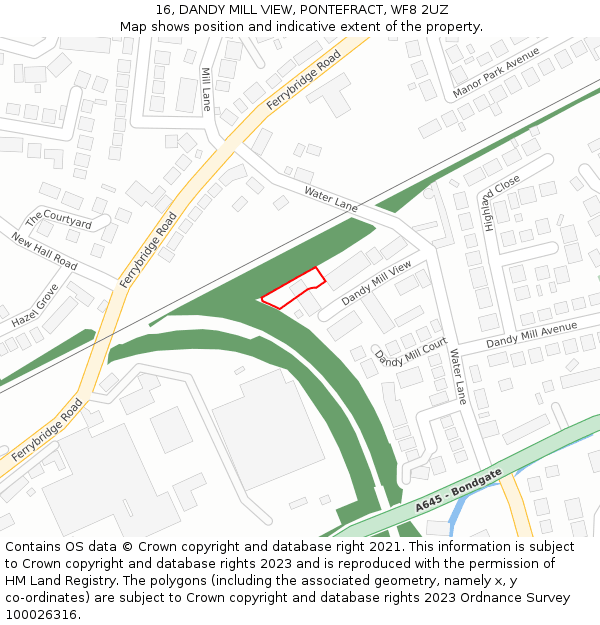 16, DANDY MILL VIEW, PONTEFRACT, WF8 2UZ: Location map and indicative extent of plot