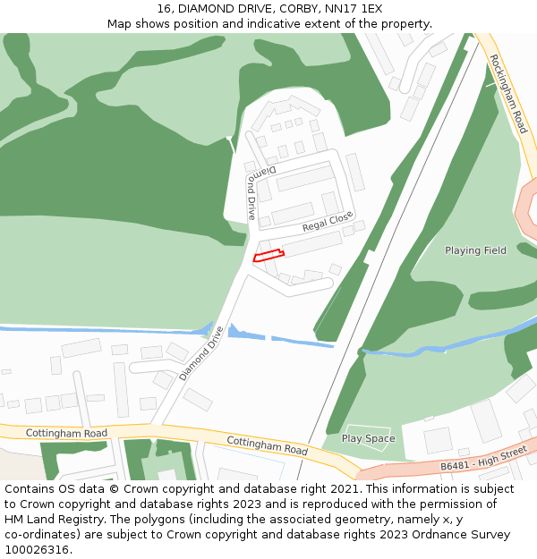 16, DIAMOND DRIVE, CORBY, NN17 1EX: Location map and indicative extent of plot