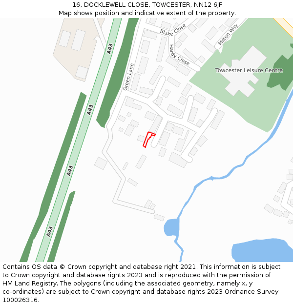 16, DOCKLEWELL CLOSE, TOWCESTER, NN12 6JF: Location map and indicative extent of plot