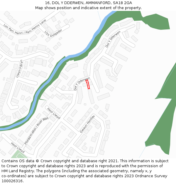 16, DOL Y DDERWEN, AMMANFORD, SA18 2GA: Location map and indicative extent of plot