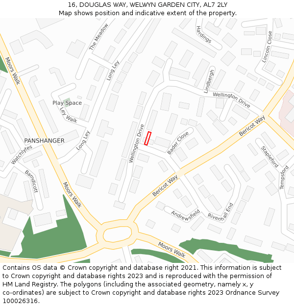 16, DOUGLAS WAY, WELWYN GARDEN CITY, AL7 2LY: Location map and indicative extent of plot