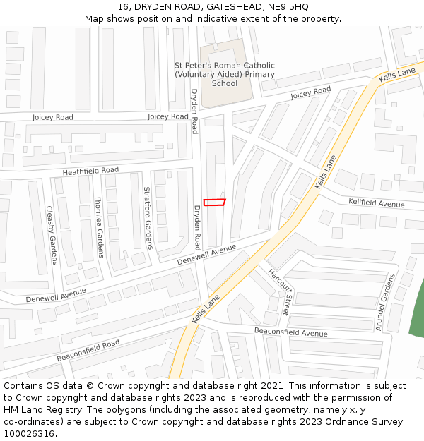 16, DRYDEN ROAD, GATESHEAD, NE9 5HQ: Location map and indicative extent of plot