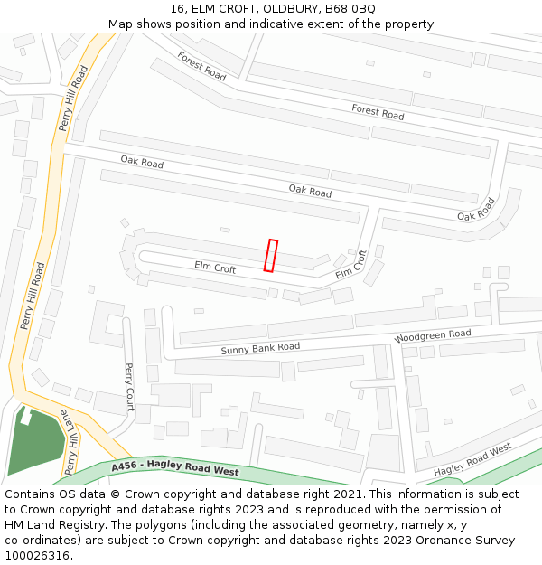 16, ELM CROFT, OLDBURY, B68 0BQ: Location map and indicative extent of plot