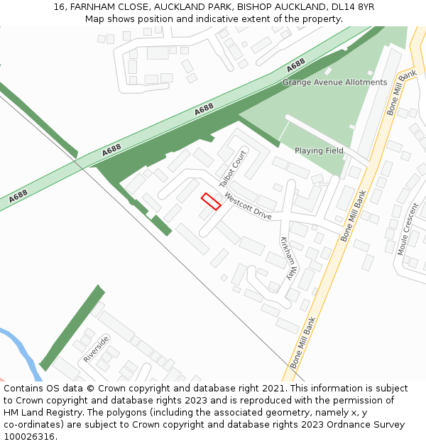 16, FARNHAM CLOSE, AUCKLAND PARK, BISHOP AUCKLAND, DL14 8YR: Location map and indicative extent of plot
