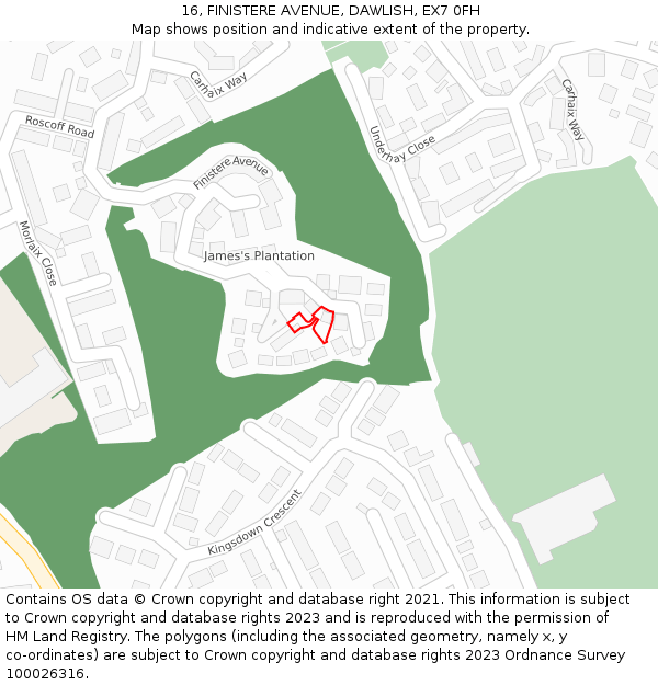 16, FINISTERE AVENUE, DAWLISH, EX7 0FH: Location map and indicative extent of plot