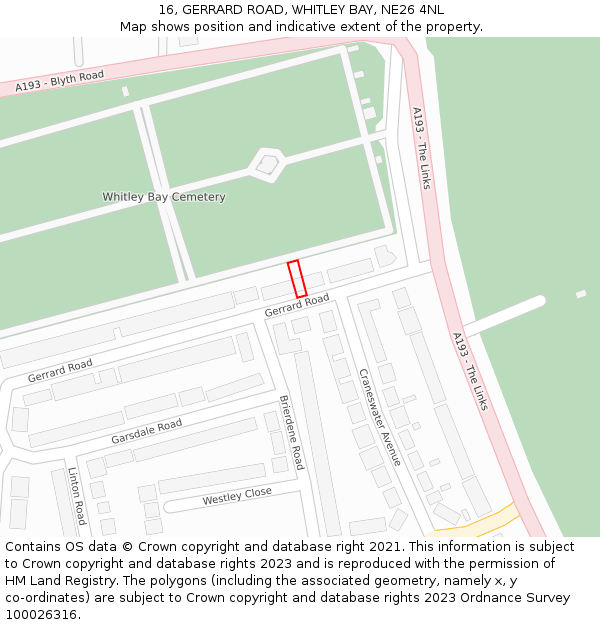 16, GERRARD ROAD, WHITLEY BAY, NE26 4NL: Location map and indicative extent of plot