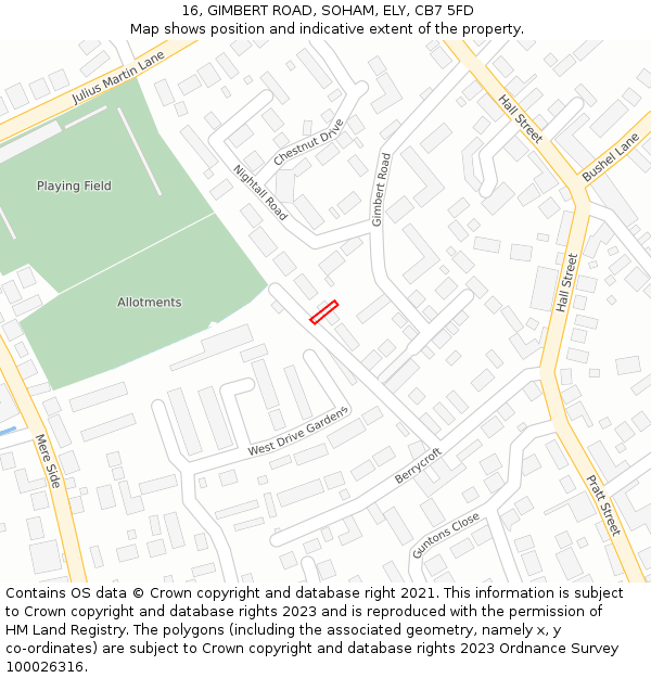 16, GIMBERT ROAD, SOHAM, ELY, CB7 5FD: Location map and indicative extent of plot