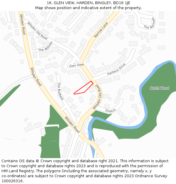 16, GLEN VIEW, HARDEN, BINGLEY, BD16 1JE: Location map and indicative extent of plot