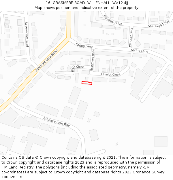 16, GRASMERE ROAD, WILLENHALL, WV12 4JJ: Location map and indicative extent of plot