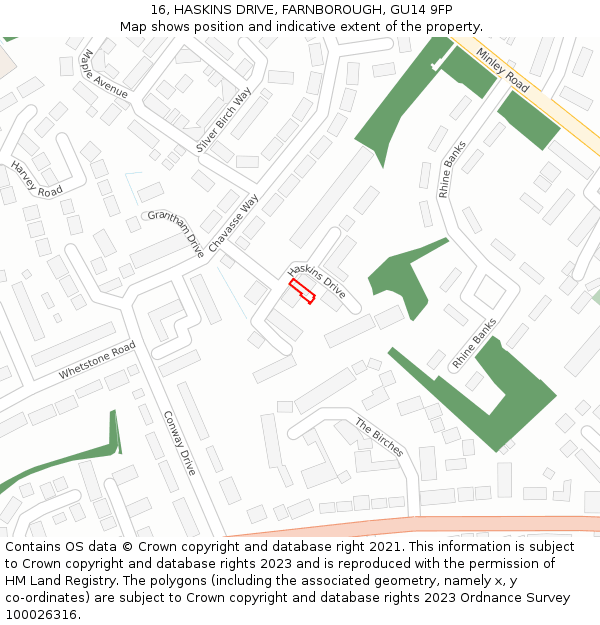16, HASKINS DRIVE, FARNBOROUGH, GU14 9FP: Location map and indicative extent of plot