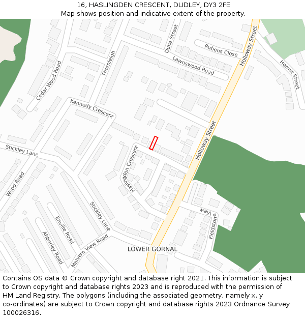 16, HASLINGDEN CRESCENT, DUDLEY, DY3 2FE: Location map and indicative extent of plot