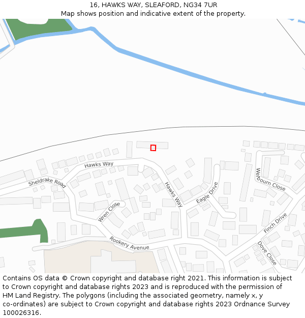 16, HAWKS WAY, SLEAFORD, NG34 7UR: Location map and indicative extent of plot