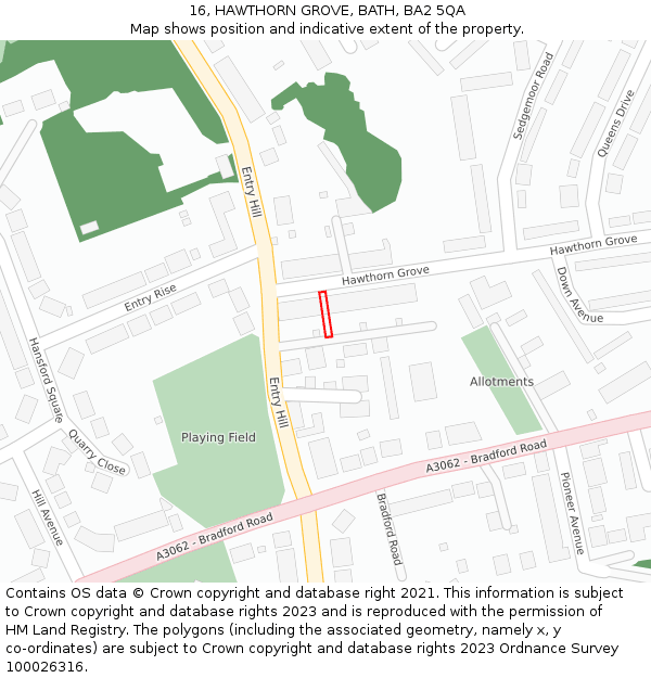 16, HAWTHORN GROVE, BATH, BA2 5QA: Location map and indicative extent of plot