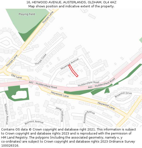 16, HEYWOOD AVENUE, AUSTERLANDS, OLDHAM, OL4 4AZ: Location map and indicative extent of plot
