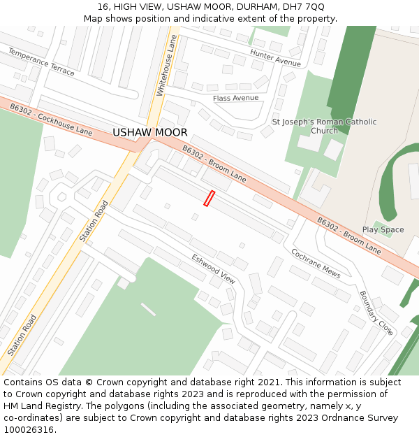 16, HIGH VIEW, USHAW MOOR, DURHAM, DH7 7QQ: Location map and indicative extent of plot