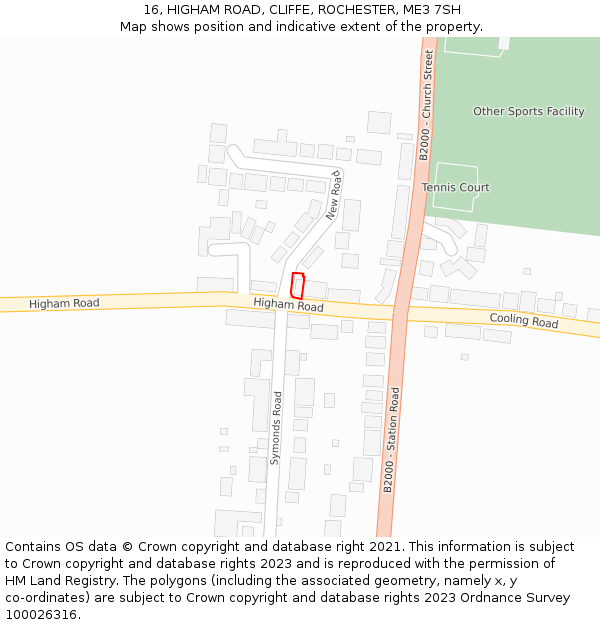 16, HIGHAM ROAD, CLIFFE, ROCHESTER, ME3 7SH: Location map and indicative extent of plot