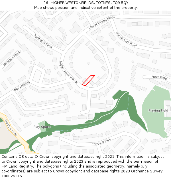 16, HIGHER WESTONFIELDS, TOTNES, TQ9 5QY: Location map and indicative extent of plot