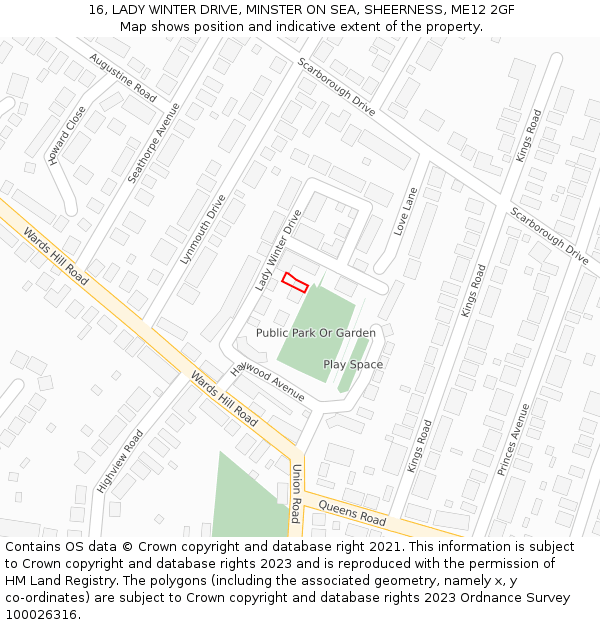 16, LADY WINTER DRIVE, MINSTER ON SEA, SHEERNESS, ME12 2GF: Location map and indicative extent of plot