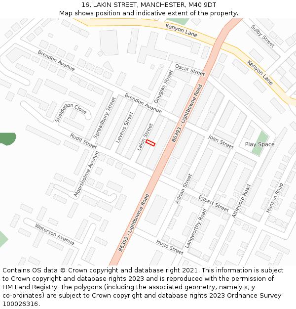 16, LAKIN STREET, MANCHESTER, M40 9DT: Location map and indicative extent of plot