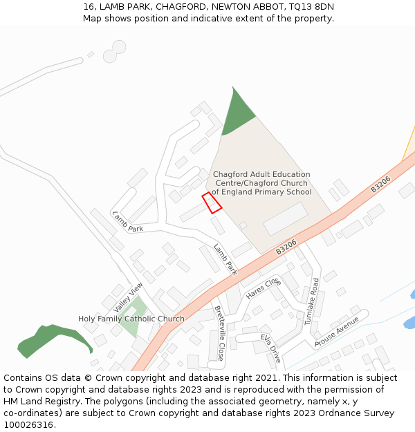 16, LAMB PARK, CHAGFORD, NEWTON ABBOT, TQ13 8DN: Location map and indicative extent of plot