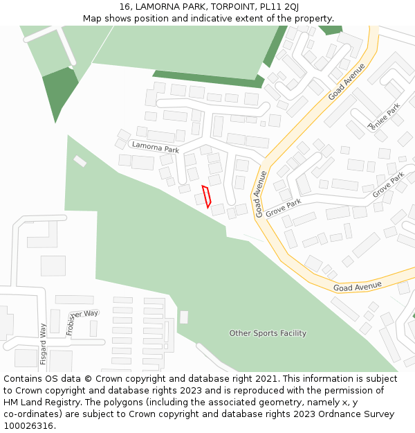 16, LAMORNA PARK, TORPOINT, PL11 2QJ: Location map and indicative extent of plot