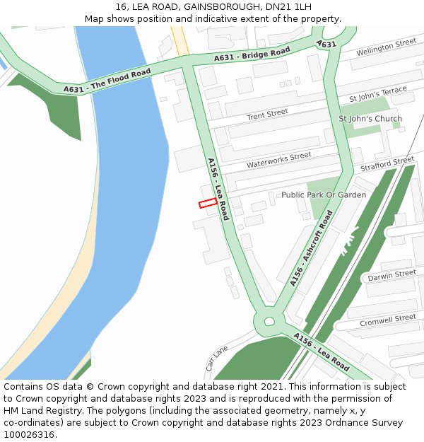 16, LEA ROAD, GAINSBOROUGH, DN21 1LH: Location map and indicative extent of plot