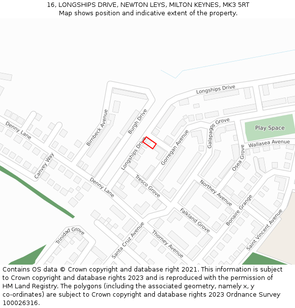 16, LONGSHIPS DRIVE, NEWTON LEYS, MILTON KEYNES, MK3 5RT: Location map and indicative extent of plot