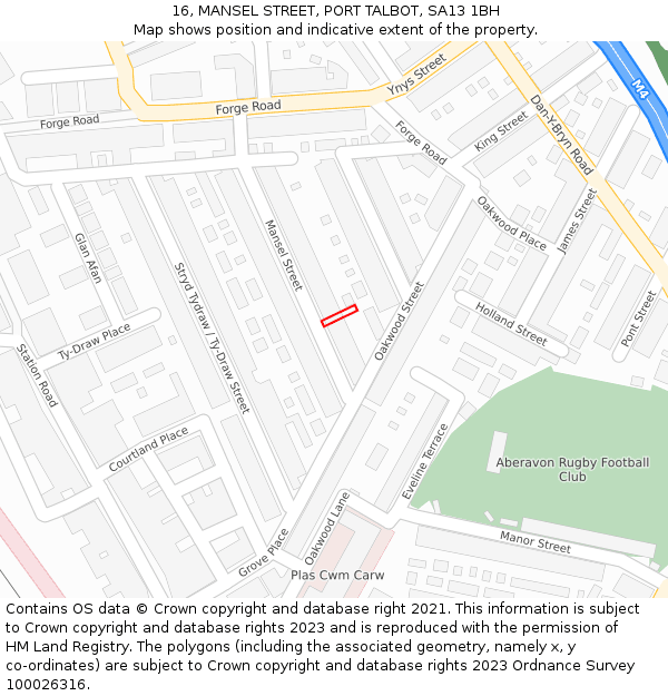 16, MANSEL STREET, PORT TALBOT, SA13 1BH: Location map and indicative extent of plot
