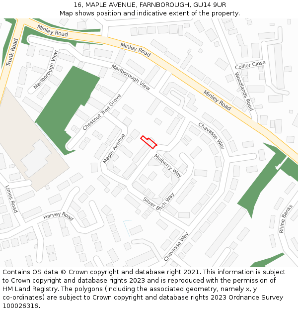 16, MAPLE AVENUE, FARNBOROUGH, GU14 9UR: Location map and indicative extent of plot